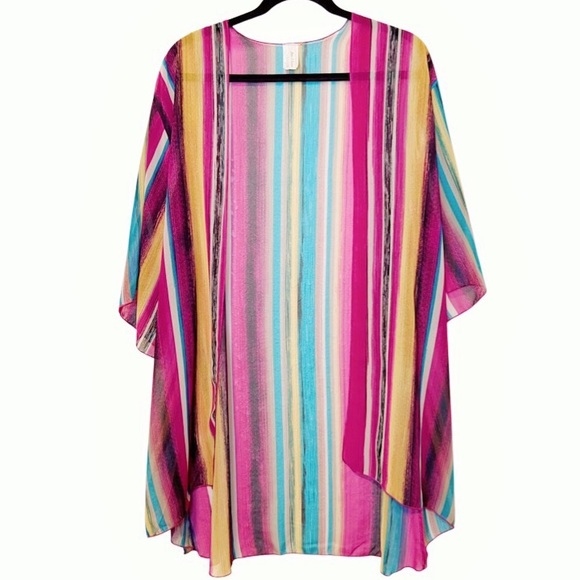 NOW & FOREVER Vibrant Hot Pink Striped Sheer Cardigan - Picture 3 of 12